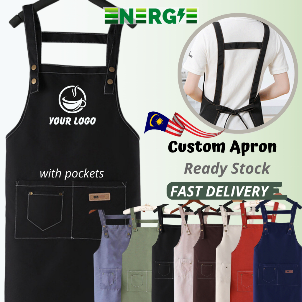 ENERGIE Kitchen Apron Custom Name Apron Custom Logo Apron Cafe Apron Bundle Apron Nama Apron Plain Apron Chef Apron