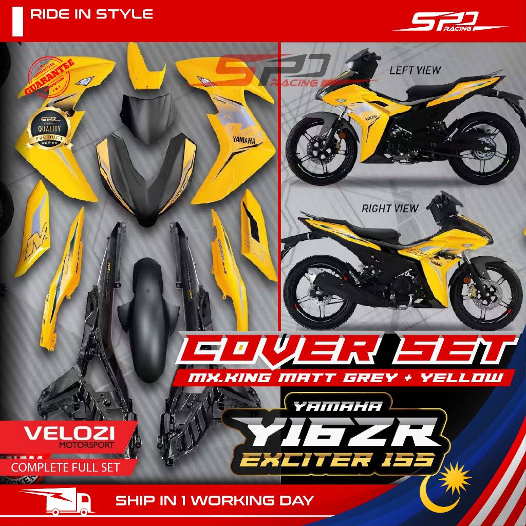 Y16 VELOZI Cover Set I MX KING I Matt Grey + Yellow I Full Set VELOZI For YAMAHA Y16ZR