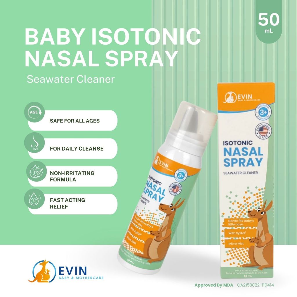 EVIN Isotonic 0.9% / Hypertonic 2.2% Nasal Spray. MDA approved. Bag in valve technology