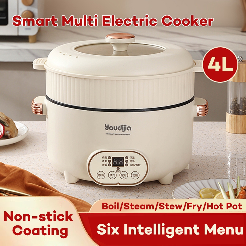 Multifunction Electric Cooker Smart Touch 3L/4L Electric Frying Pan 1000W With Steamer Non Stick Pot Electric Hot Pot