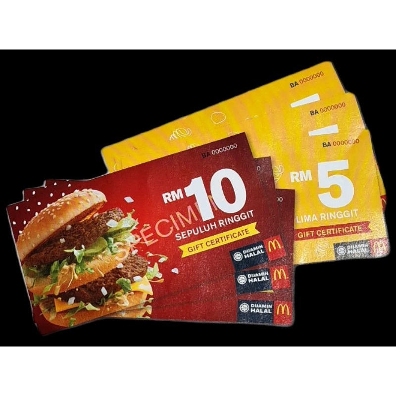 McD RM 5 & RM 10 vouchers