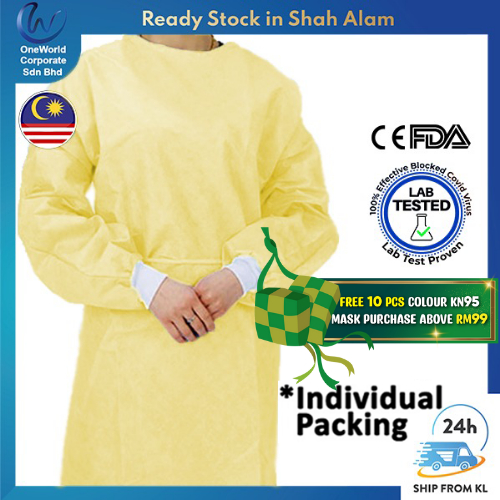 【Surgiplus】PP Non Woven Isolation/Surgical Gown Breathable PPE Suit Individual Packing (42gsm)