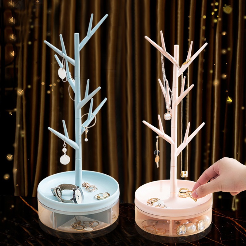 Tree Shape 360 Degree Rotating Display Stand Earring Necklace Jewelry Ring Bracelet Storage Organizer 首饰架项链展示架耳钉发饰耳环收纳盒首