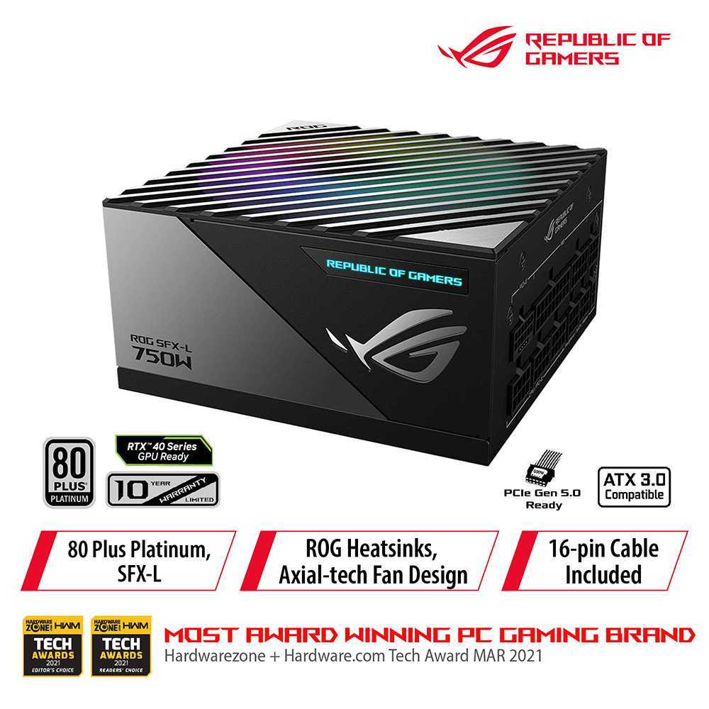 ASUS ROG Loki SFX-L 750W Platinum (Fully Modular Power Supply, 80+ Platinum, Lambda A Certified, 120mm PWM ARGB Fan)