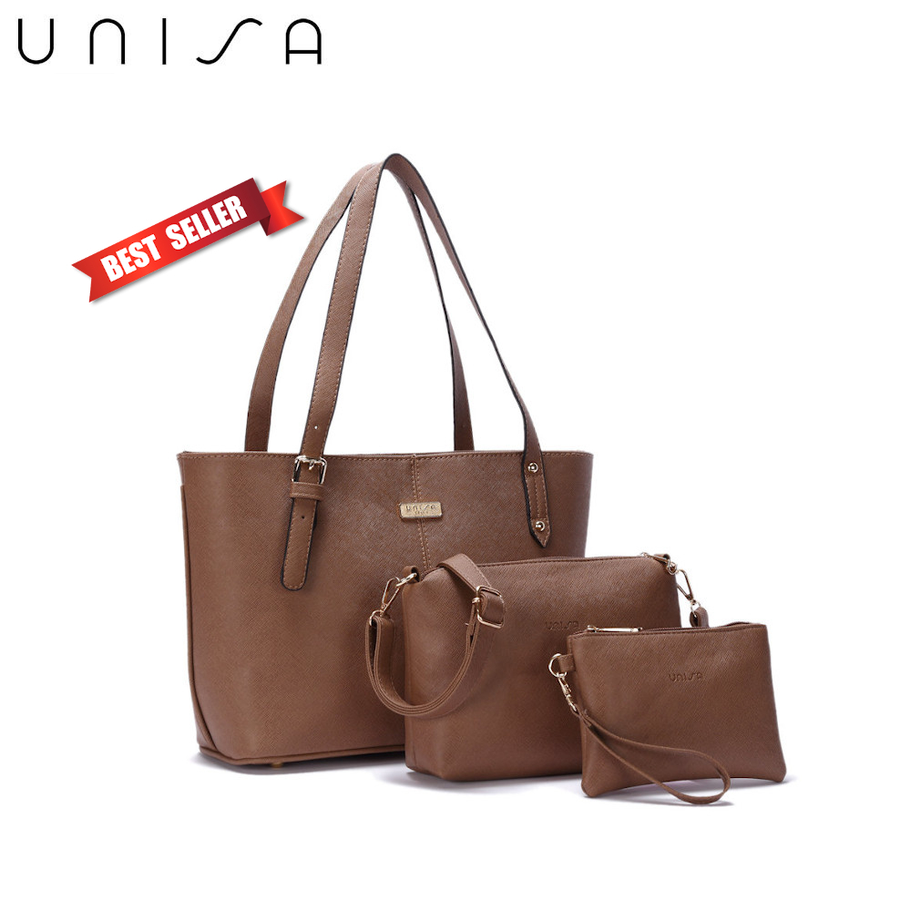 UNISA Saffiano Tote Bag Set Of 3 (Black/Grey/Khaki/Navy Blue)