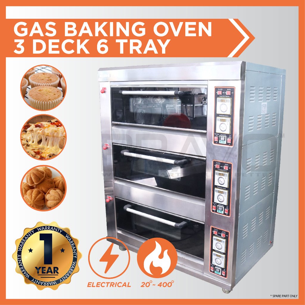 Bravo Gas Baking Oven With Digital Controller 3 Deck 6 Tray Commercial Use