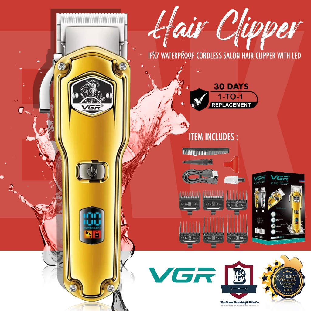 VGR V-693 IPX7 Waterproof Hair Clippers for Men Barber Clippers Cordless Beard Hair Trimmer Mesin Potong Rambut VGR V693