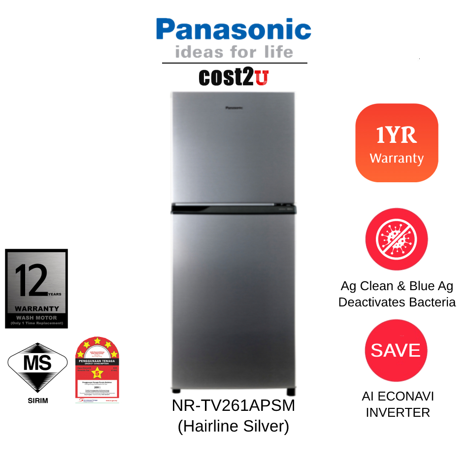 Panasonic 262L 2 Door ECONAVI Inverter Refrigerator | NR-TV261APSM NR-TV261AP (Fridge Peti Sejuk Ais 电冰箱