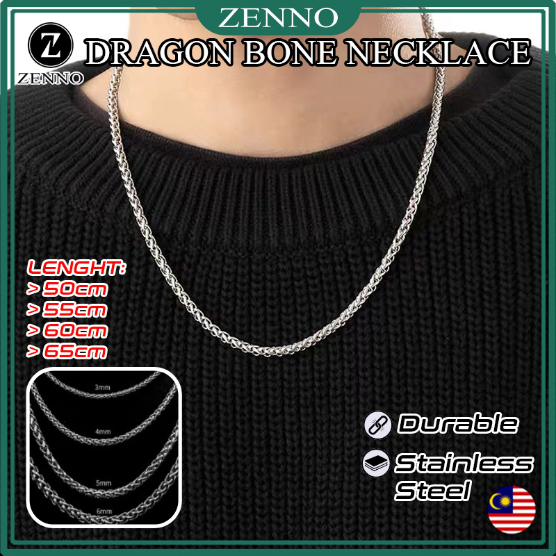 Zenno Dragon Bone Necklace Stainless Steel Fashion Men Women Chain Hip Hop Silver Rantai Korean Lelaki Wanita 龙骨项链男生项链