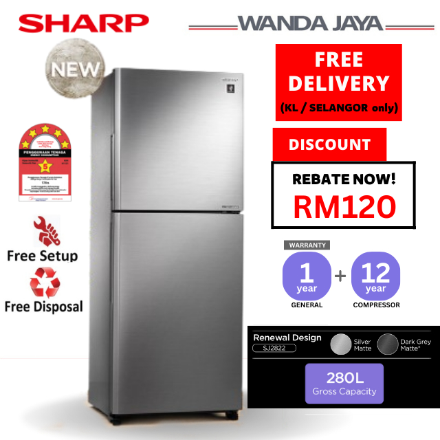 [SERIES 2023] Sharp Inverter 2 Door Fridge Refrigerator 280L/320L/380L/410L SJ2822MSS | Peti Sejuk 冰箱