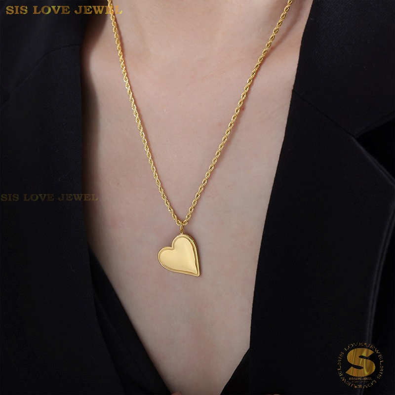 Sis Love Jewel Titanium Steel 18K Gold Plated Love Pendant Necklace Pintal Chain Rantai Leher Kalung Women Jewelry N102