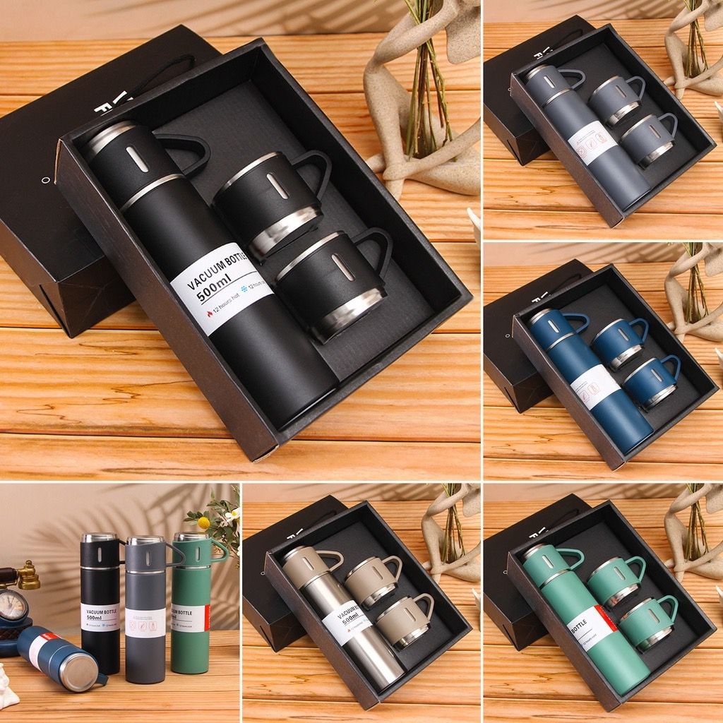 ListonX Thermos Cup Set 500ml 304 Stainless Steel Thermos Flask Bottle Cup Gift Set 保温壶套装 Set Hadiah