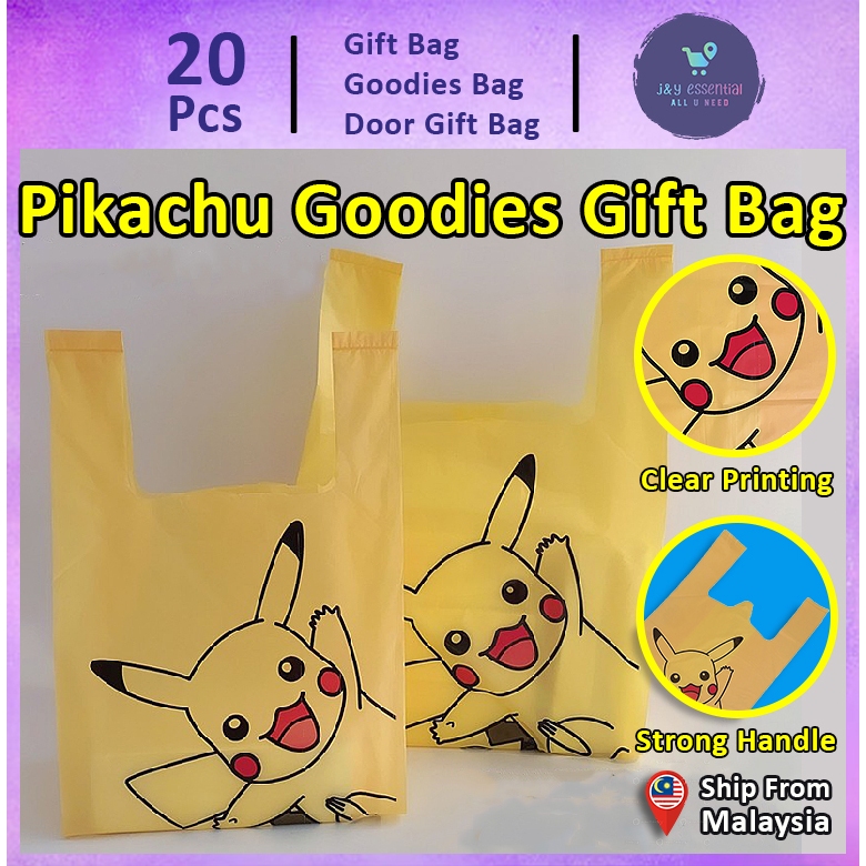 Gift Bag 20pcs Goodies Bag Door Gift Birthday School Kids Snack (24) Yellow Pikachu Tote Plastic Bag