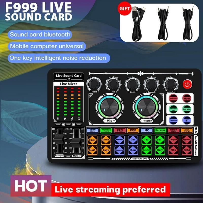 F999 F998 BM800 Sound Card With Microphone Audio Mixer Sound Card Console For Live Singing Studio Support Smart Phone