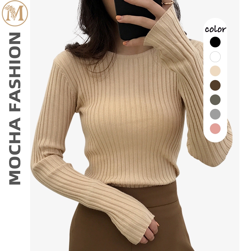 【READY STOCK】ST248 Women Slim Fit Inner Knitted Inner Sweater Loose Solid Color Knitted Top Baju Jahitan Knit Blouse