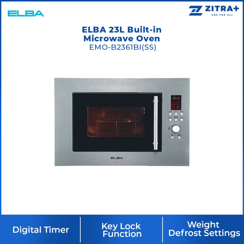 ELBA 23L Built-in Microwave Oven EMO-B2361BI(SS) | Microwave + Electric Oven | 8 Manual Cooking Option | Digital Timer