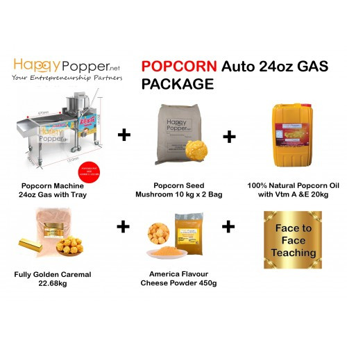 Happypopper Business Package Popcorn Auto Machine Maker Gas 24oz Seed Popping oil Caramel