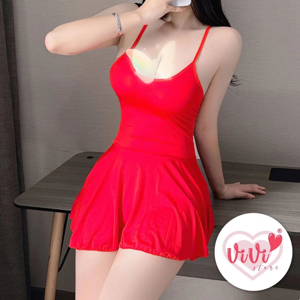 Vivi Sexy Lingerie Plus Size Nightwear Satin Singlet Dress Pyjamas Baju Tidur Seksi 大码性感火辣吊带露背冰丝睡裙