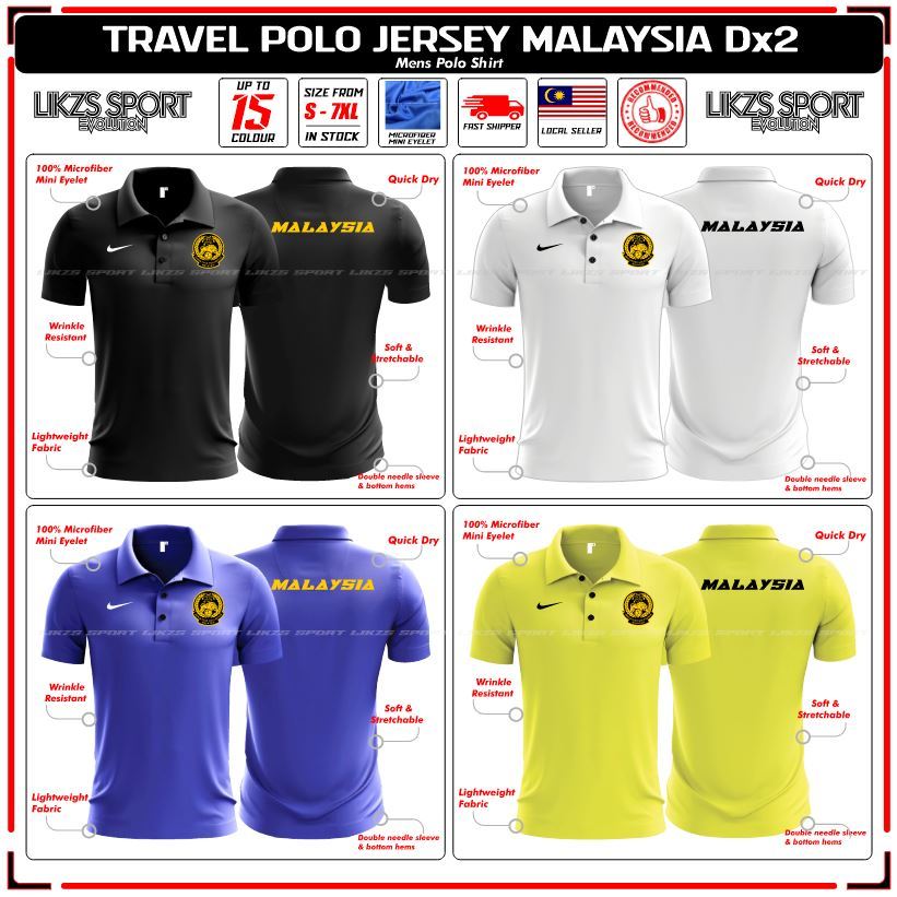 Malaysia FAM Travel Jersey DX2 Football Futsal Polo Official Team Wear Top Apparels Microfiber Baju Berkolar Player Top