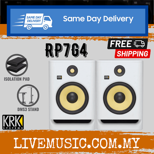 KRK RP7G4 Rokit Powered 7 Active Studio Monitor Speaker w/Monitor Stand And Isolation - ( RP7G4 )