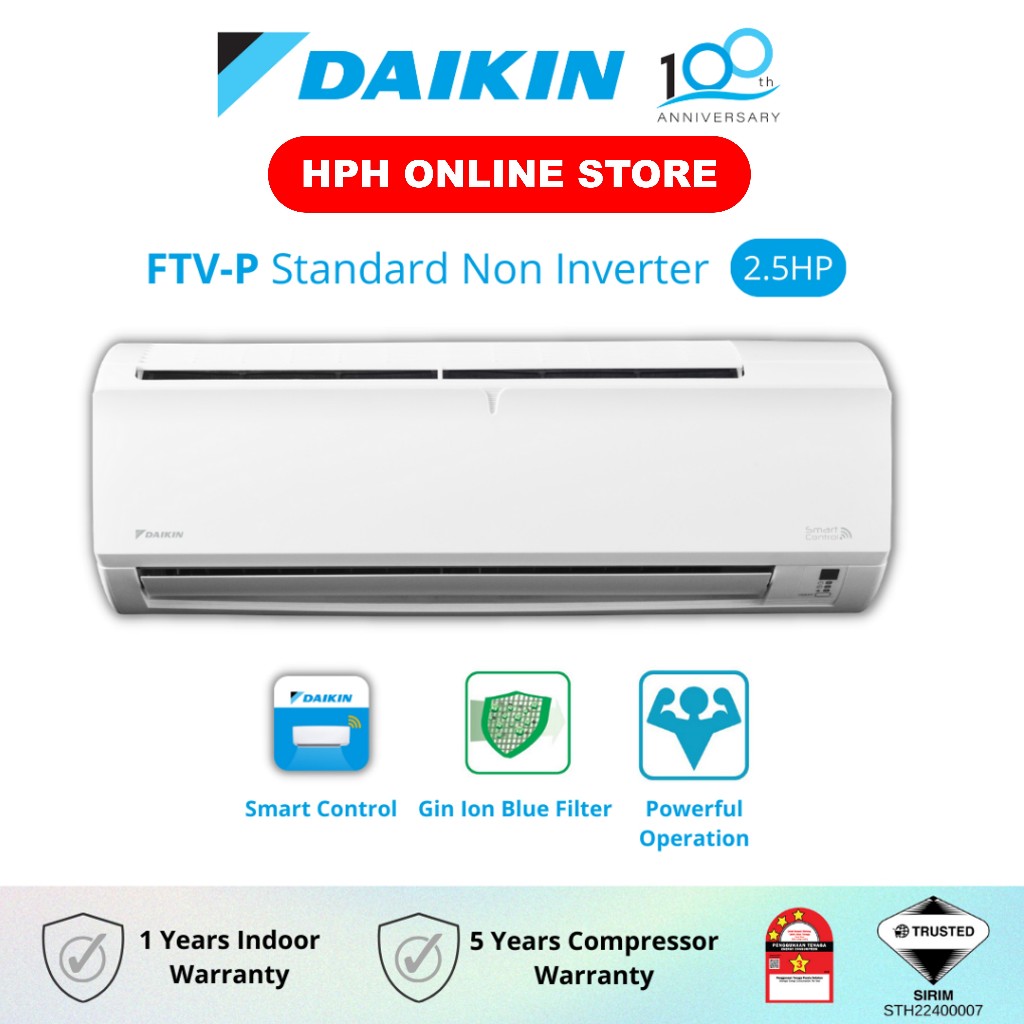 DAIKIN Standard Non Inverter Air Conditioner (1.0hp/1.5hp/2.0hp/2.5hp) FTV-P Aircond FTV28PB / FTV35PB / FTV50PB / FTV60