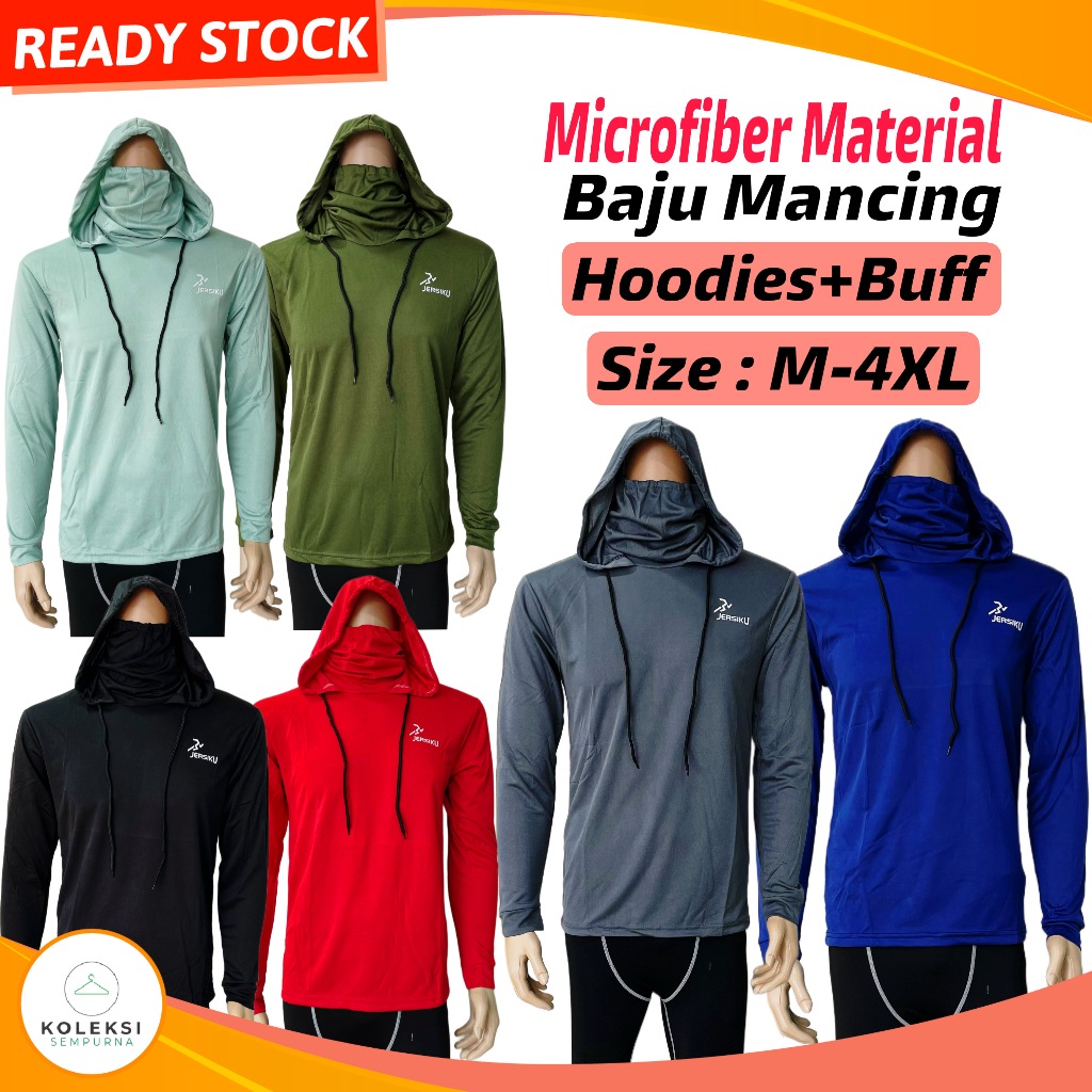 KOLEKSI SEMPURNA Baju Pancing Lengan Panjang Jersi Memancing Microfiber Baju Mancing Topi Buff