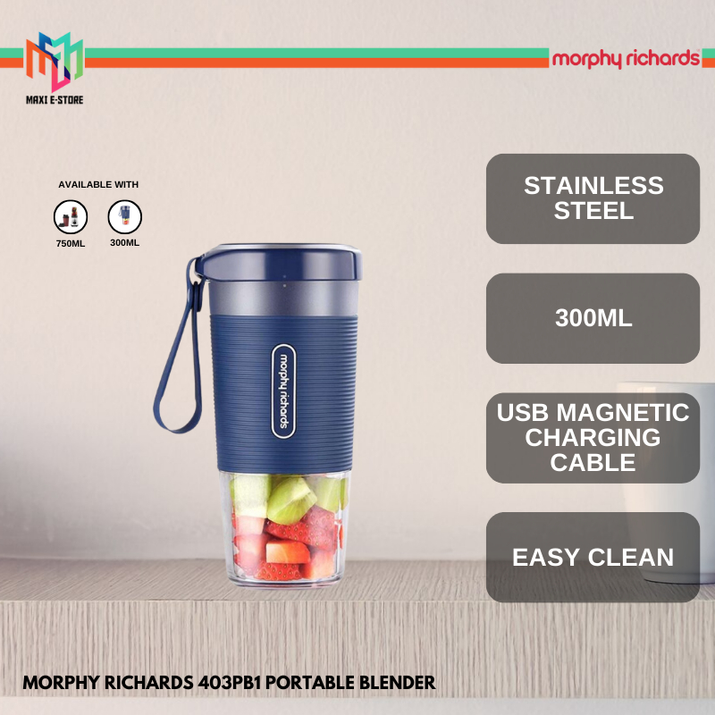 Morphy Richards 403PB1 Portable Blender 300ML Smart Lock protection 750ML 2 Speed Setting 403035 Blue And White Pengisar