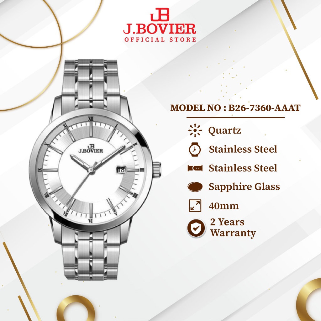 J.Bovier Classic Quartz Men Watch Jam Tangan Lelaki B26-7360-AAAT
