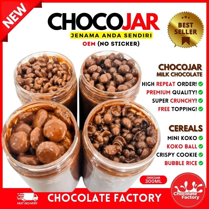 [HOT!] Chocojar Premium (300ml) - No Sticker/ Mini Koko Crunch/ Koko Ball/ Bubble Rice/ Crispy Cookie/ Milk Chocolate