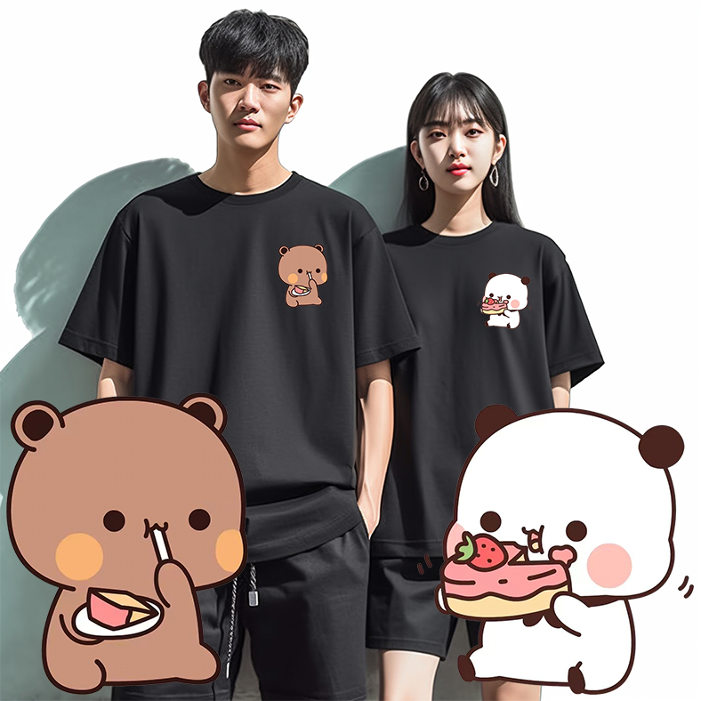 T SHIRT COUPLE BUBU DUDU cute bubu yier 布布一二情侣T恤 valentine bear tshirt woman man cotton baju matching couple tee 003 004