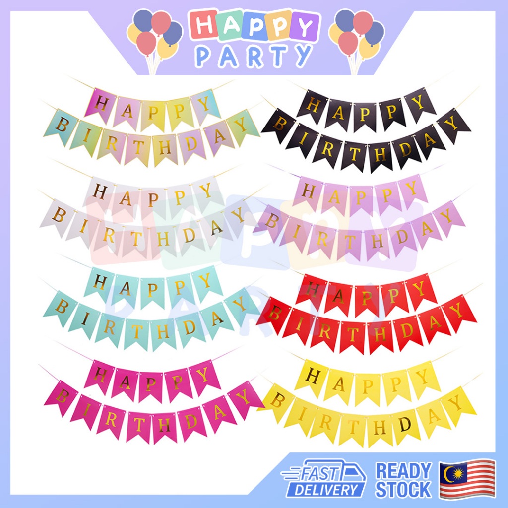 ?READY STOCK?13PC Set Happy Birthday Banner Flags Party Flag Sign Decoration Backdrop Triangle Flags Banner Bunting Flag
