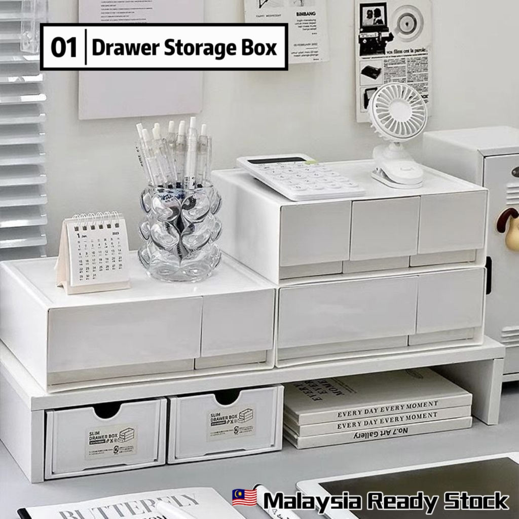 Stationery Desk Storage Organizer with Drawer for Table Office Storage Makeup Skincare Organizer Box Stackable 桌面收纳盒