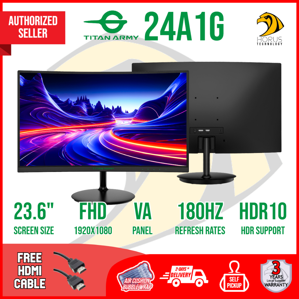 TITAN ARMY 24" Curved 180Hz HDR10 Gaming Monitor (P24H3GC | 24A1G )