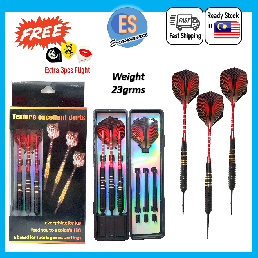 PROFESSIONAL DART SET STEEL TIP 23g EXTRA FREE 3PCS FLIGHTS READY STOCK