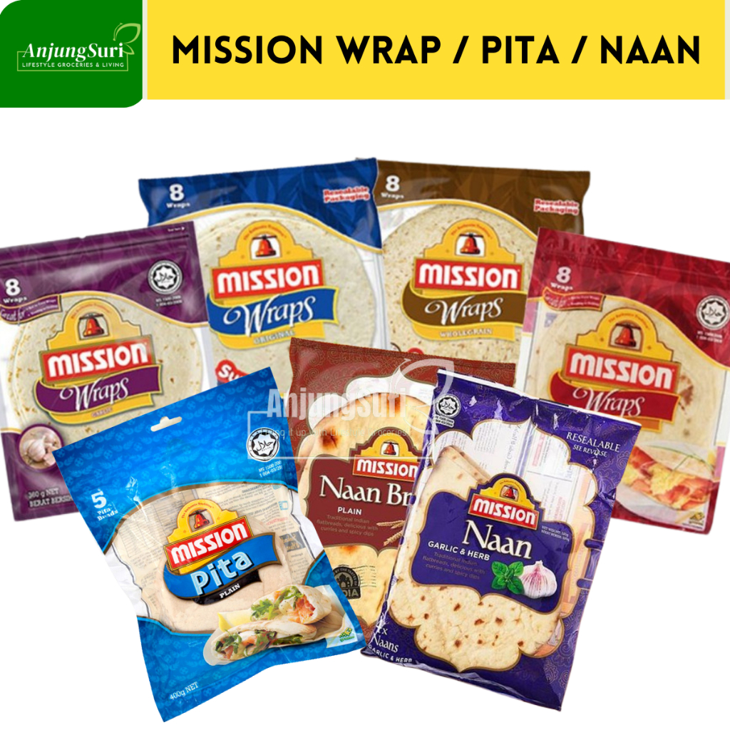 Mission Plain Naan Pita Bread Roti Nan Ready To Eat Wrap Chia Seed Reduced Carb 6 Grains Pizza Crust