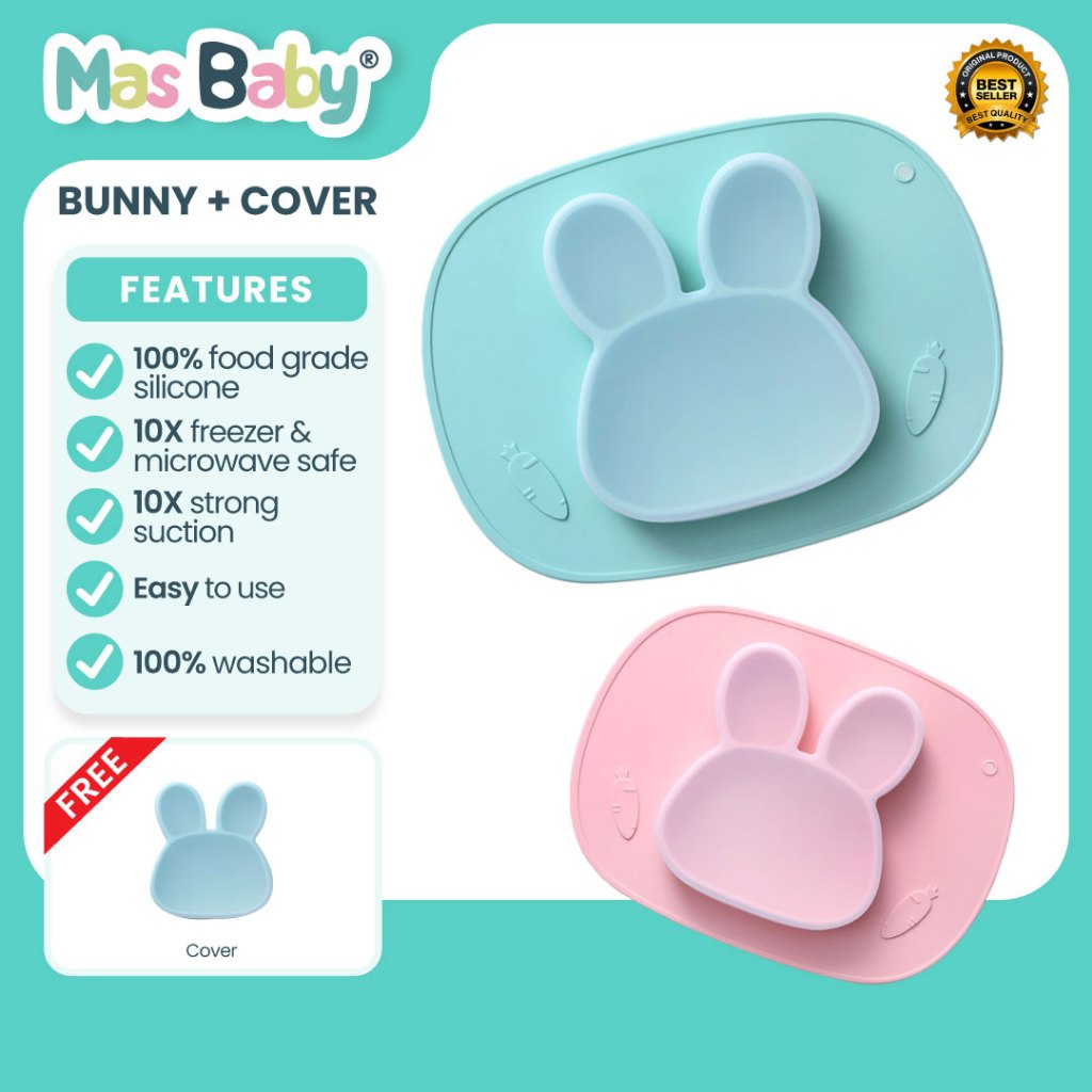 Mas Baby Feeding Bunny Cute Silicone Set Plate For Kids Dining Eat Set