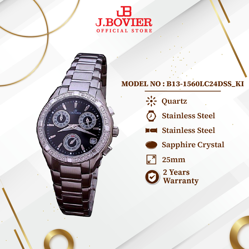 [2 Years Warranty] J.Bovier Chronograph Quartz Women Watch Jam Tangan Wanita B13-1560LC24DSS_KI