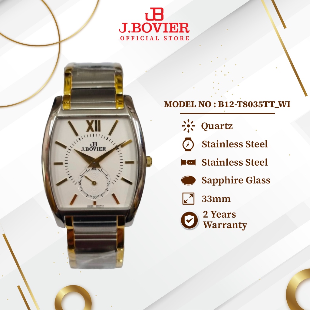 [CLEARANCE] J.Bovier Stainless Steel Quartz Men Watch Jam Tangan Lelaki B12-T8035TT_WI