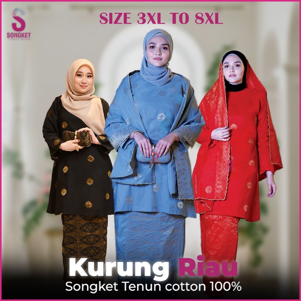 Size 3XL - 8XL | Kurung Riau Princess | Plus Size | Baju kurung | Songket Tenun | Bunga Tabur