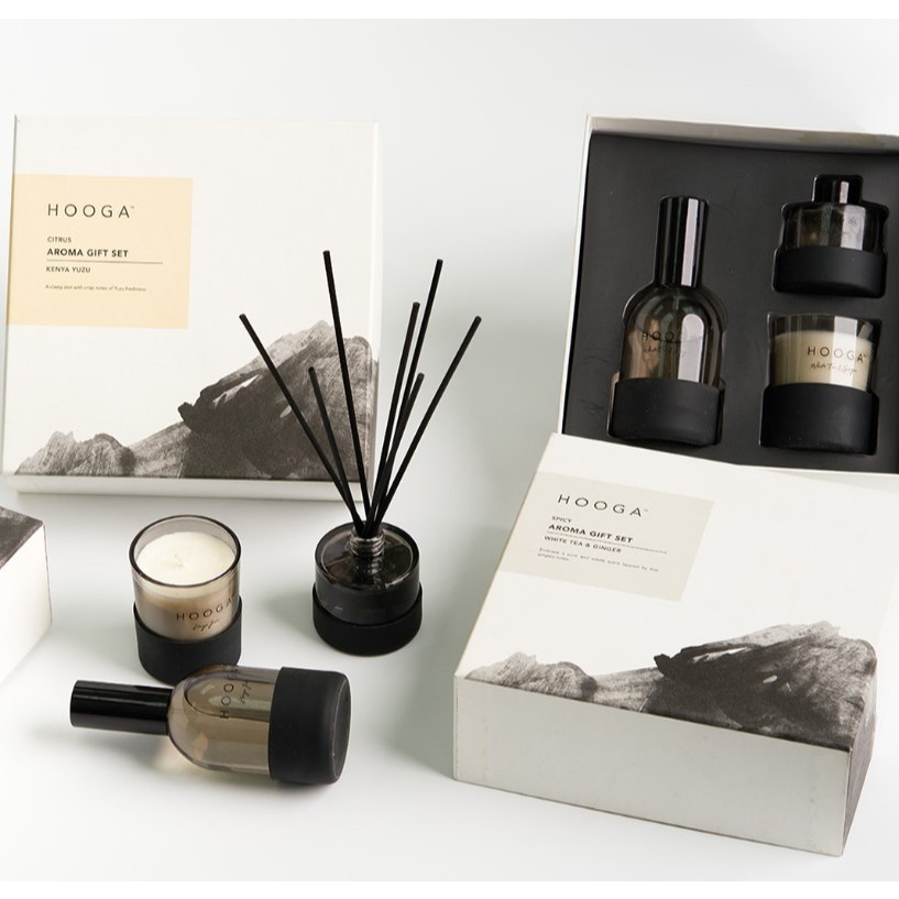 Hooga Aroma Gift Set Kenya Yuzu, Cucumber Green Tea Room Spray Diffuser Candle