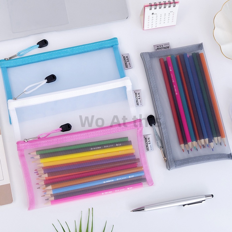 Multicolored Zipper Mesh Pouch Nylon Zipper Pencil Pouches Pen Bags Multipurpose Study Office Supply