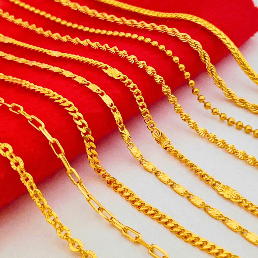 Rantai Leher Emas Bangkok 916 Gold Necklace Rantai Leher Boba/Gila-Gila/Mesin/Polo/PaperClip/Pintal