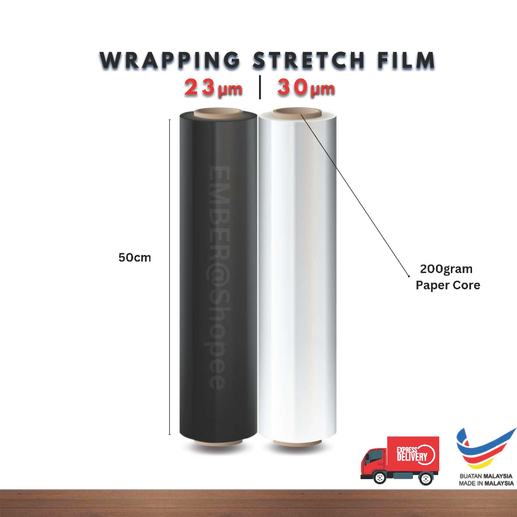 Wrapping Stretch Film Packaging Plastic Clear/ Black 50cm x 30Micron 2.1kg / 23 Micron 2.2kg