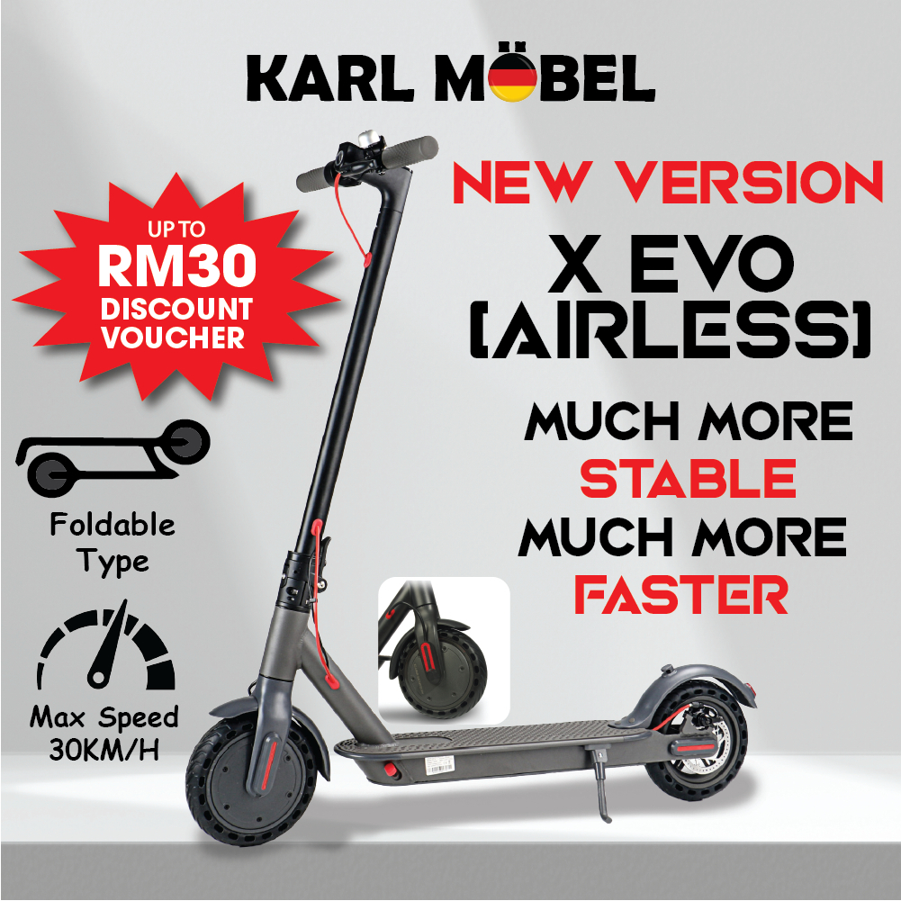 X Evo Electric Scooter Airless tyre Skuter Elektrik Adult 350w Dewasa Lipat Basikal Elektrik Foldable