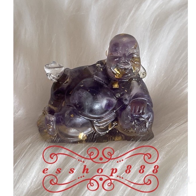 【现货】奥根紫水晶笑佛摆件 (能量棒) Orgonite Amethyst Laughing Buddha Ornament