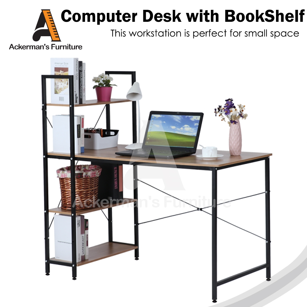 ACKERMAN Laptop Computer Desk With Book Shelf Storage Rack Writing Study Table/Meja Belajar Komputer
