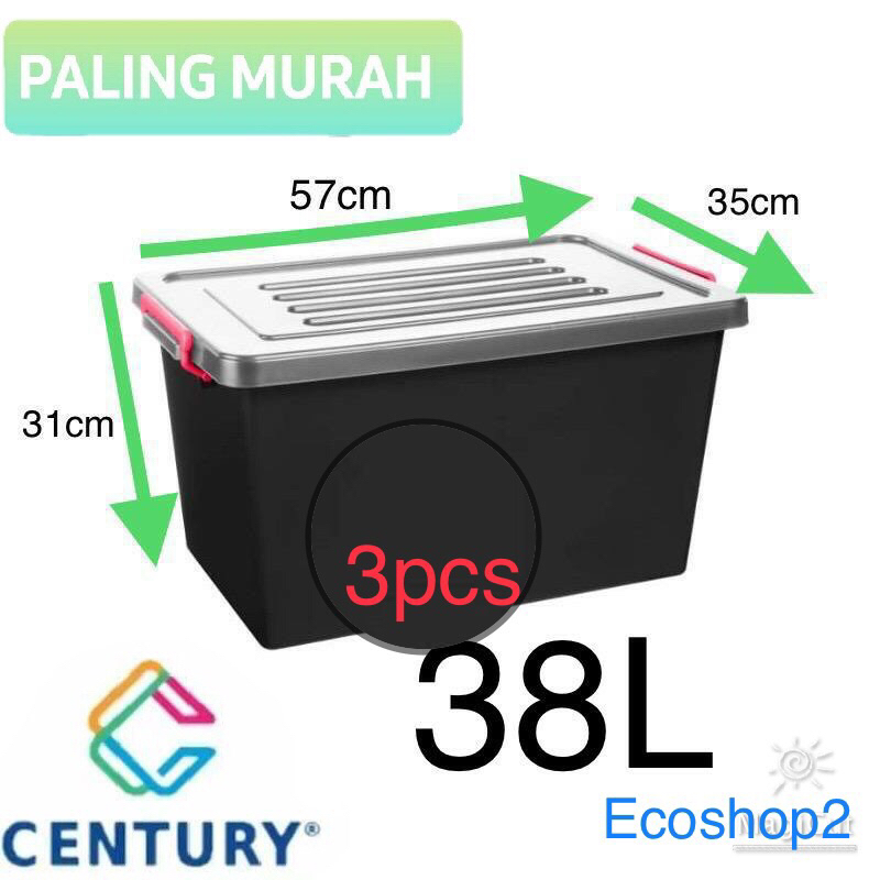 3pcs Century Storage Box 38L Multipurpose Box Plastik Bekas Simpanan Kotak Penyimpanan Serbaguna 38Liter 7886bc