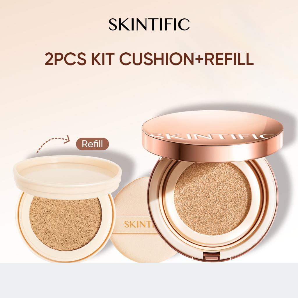 [2PCS] SKINTIFIC Cover All Perfect Cushion + Refill High Coverage Poreless&Flawless Foundation Long-lasting SPF35 PA+++