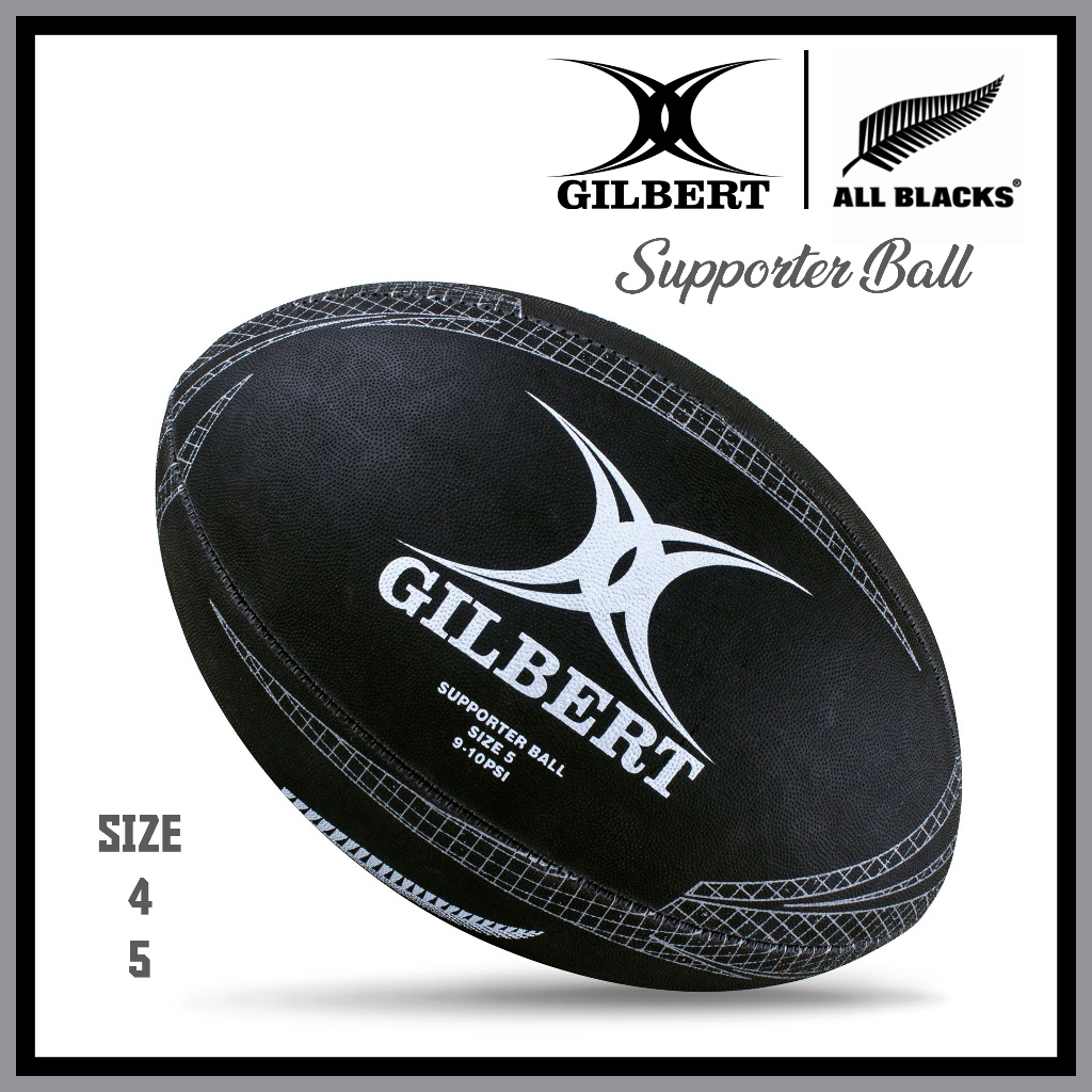 *ALL BLACKS EDITION* Gilbert All Blacks Supporter Training Rugby Ball Bola Ragbi (Size 5, 4)