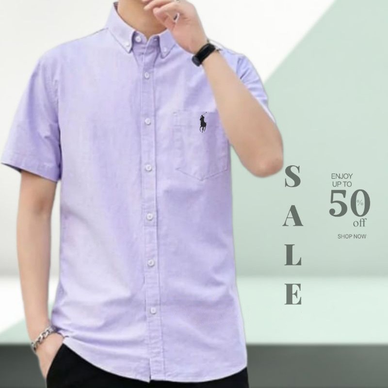 Men's Short Sleeve Logo Design Casual /PROMOSI Kemeja Lelaki with pocket Lengan Pendek